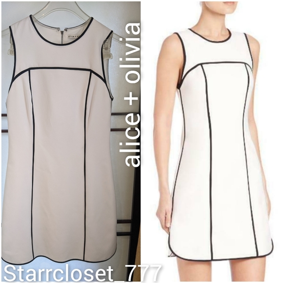 Alice + Olivia Dresses & Skirts - alice + olivia Emilie white w black piping Sleeveless Mini Shift dress Size 6